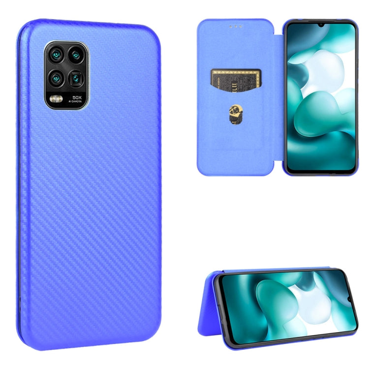 For Xiaomi Mi 10 Lite Carbon Fiber Texture Horizontal Flip TPU + PC + PU Leather Case with Card Slot