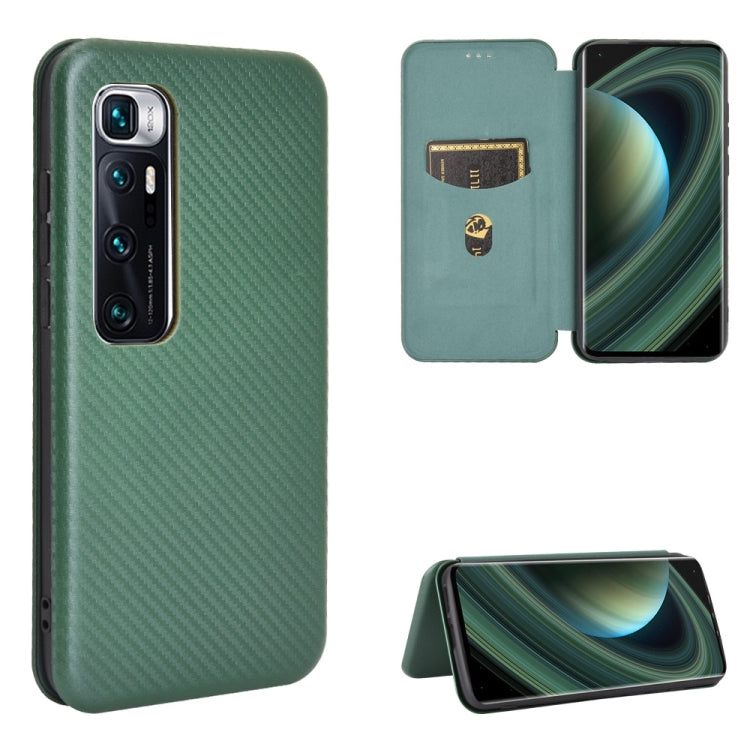 For Xiaomi Mi 10 Ultra Carbon Fiber Texture Horizontal Flip TPU + PC + PU Leather Case with Card Slot