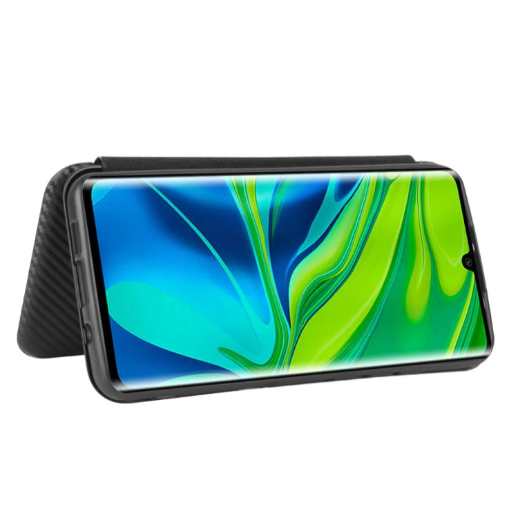 For Xiaomi Mi CC9 Pro Carbon Fiber Texture Horizontal Flip TPU + PC + PU Leather Case with Card Slot