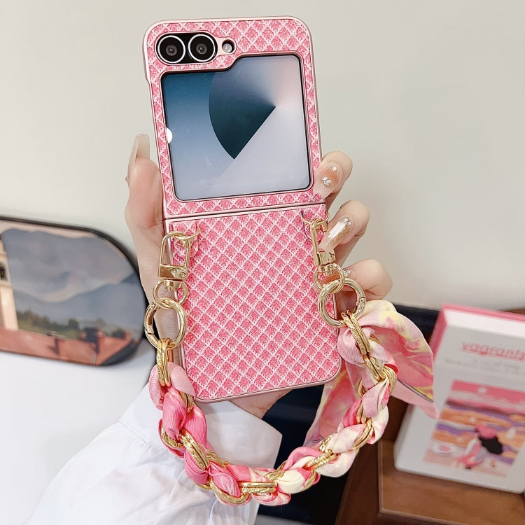 For Samsung Galaxy Z Flip5 5G Sparkling Diamond Rhombus PC Phone Case with Silk Scarf Bracelet