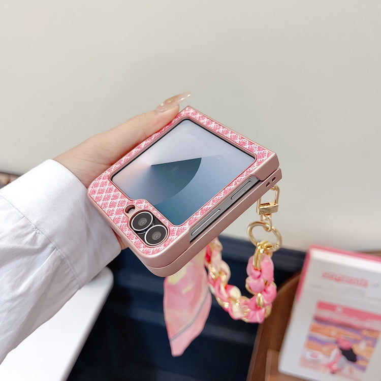 For Samsung Galaxy Z Flip5 5G Sparkling Diamond Rhombus PC Phone Case with Silk Scarf Bracelet