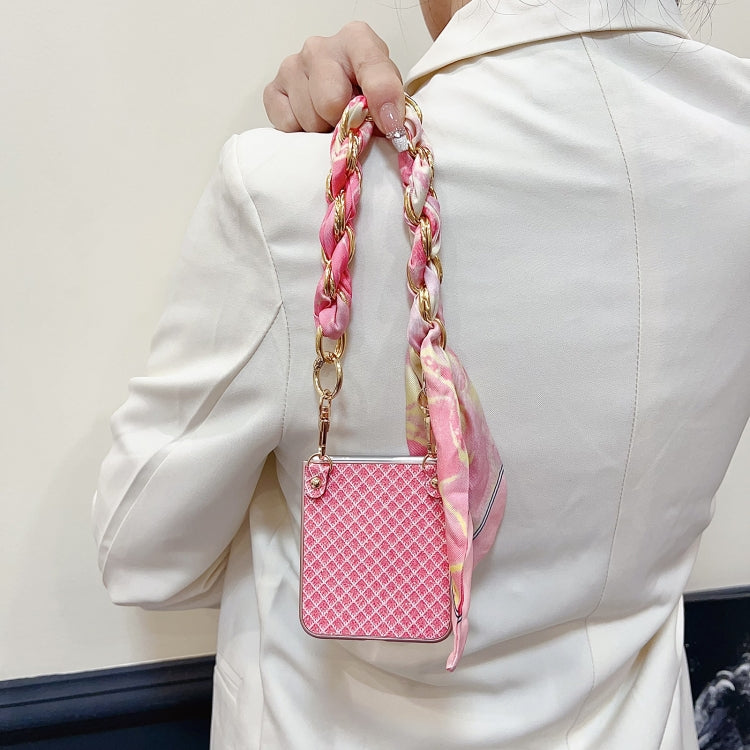 For Samsung Galaxy Z Flip5 5G Sparkling Diamond Rhombus PC Phone Case with Silk Scarf Bracelet