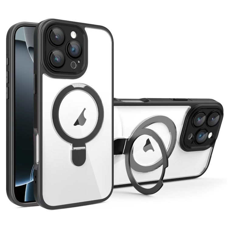For iPhone 16 Pro Max Full Coverage Lens Film MagSafe Holder Transparent Phone Case