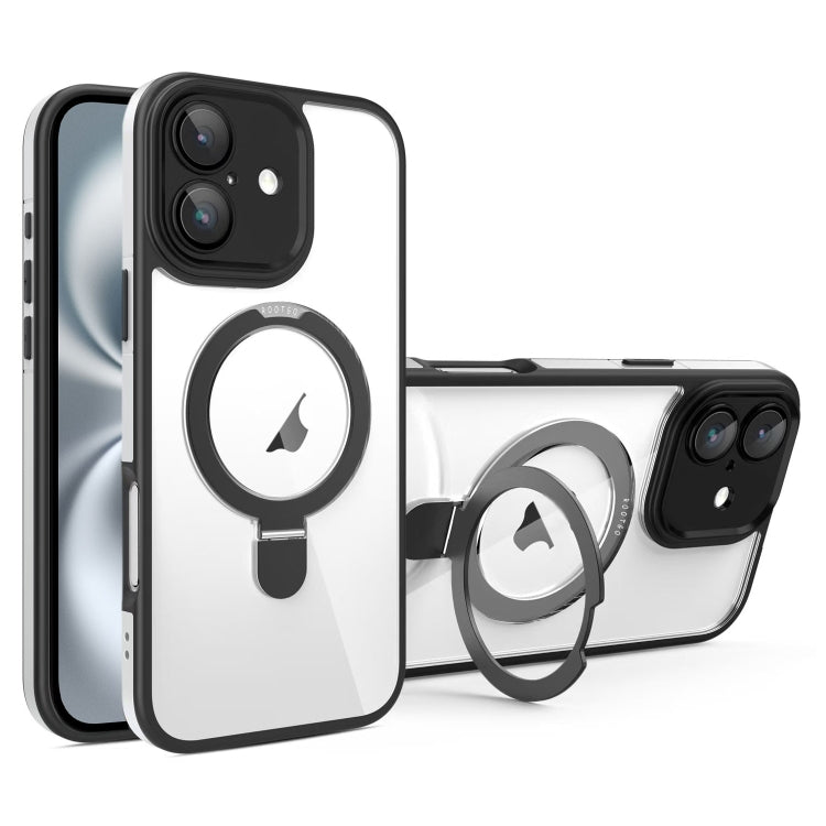 For iPhone 16 Plus Full Coverage Lens Film MagSafe Holder Transparent Phone Case