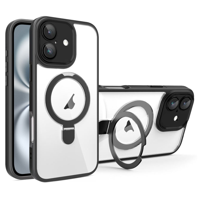 For iPhone 16 Plus Full Coverage Lens Film MagSafe Holder Transparent Phone Case