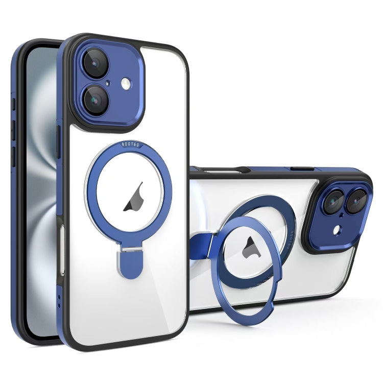 For iPhone 16 Plus Full Coverage Lens Film MagSafe Holder Transparent Phone Case