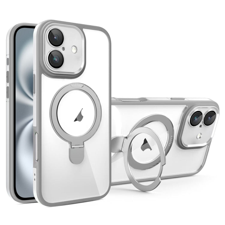 For iPhone 16 Plus Full Coverage Lens Film MagSafe Holder Transparent Phone Case