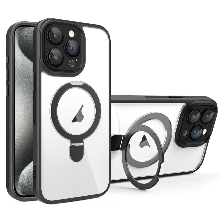 For iPhone 15 Pro Full Coverage Lens Film MagSafe Holder Transparent Phone Case