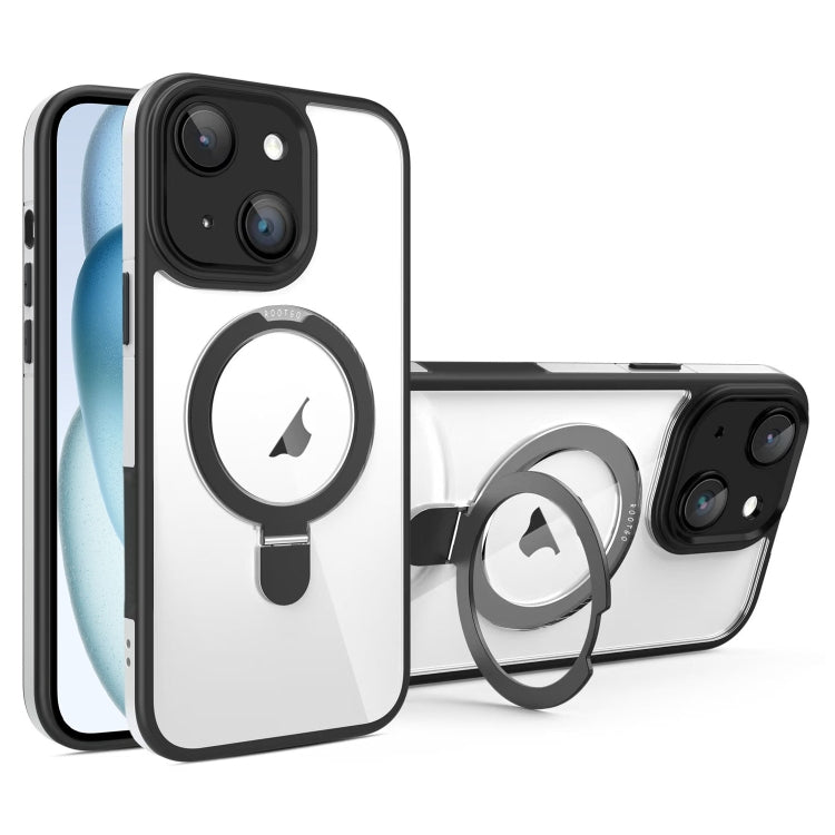 For iPhone 15 Full Coverage Lens Film MagSafe Holder Transparent Phone Case