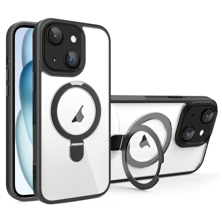 For iPhone 15 Full Coverage Lens Film MagSafe Holder Transparent Phone Case