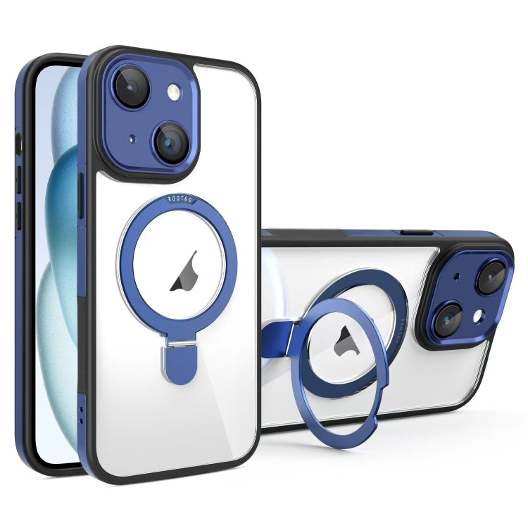 For iPhone 15 Full Coverage Lens Film MagSafe Holder Transparent Phone Case