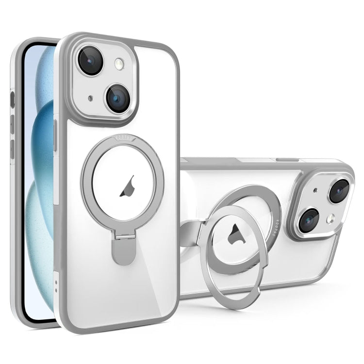 For iPhone 15 Full Coverage Lens Film MagSafe Holder Transparent Phone Case