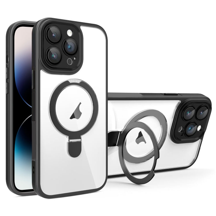 For iPhone 14 Pro Full Coverage Lens Film MagSafe Holder Transparent Phone Case