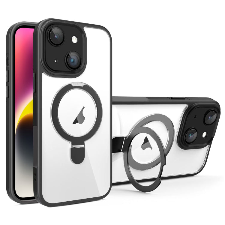 For iPhone 14 Full Coverage Lens Film MagSafe Holder Transparent Phone Case