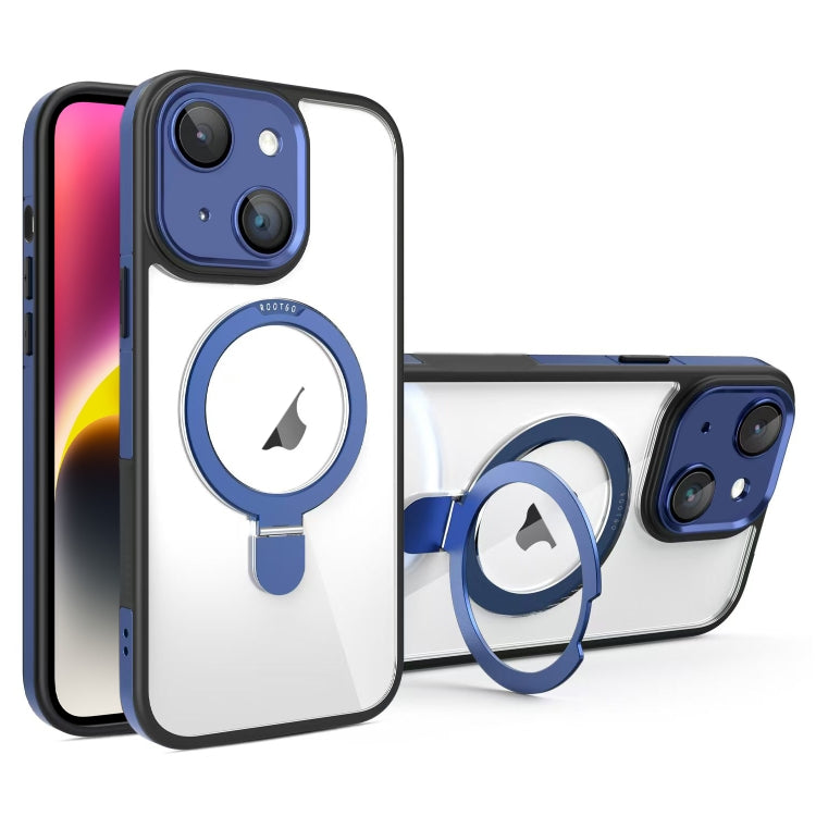 For iPhone 14 Full Coverage Lens Film MagSafe Holder Transparent Phone Case
