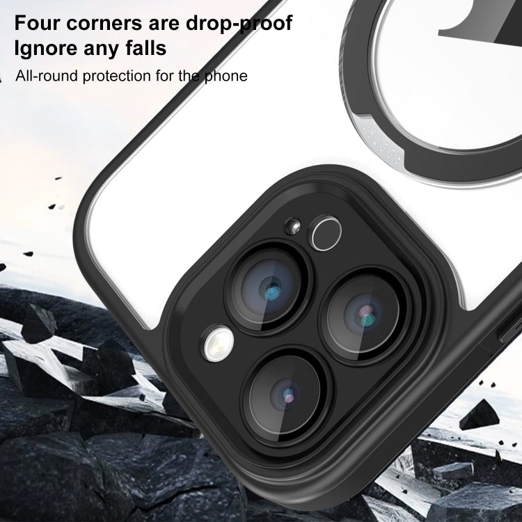 For iPhone 14 Pro Full Coverage Lens Film MagSafe Holder Transparent Phone Case