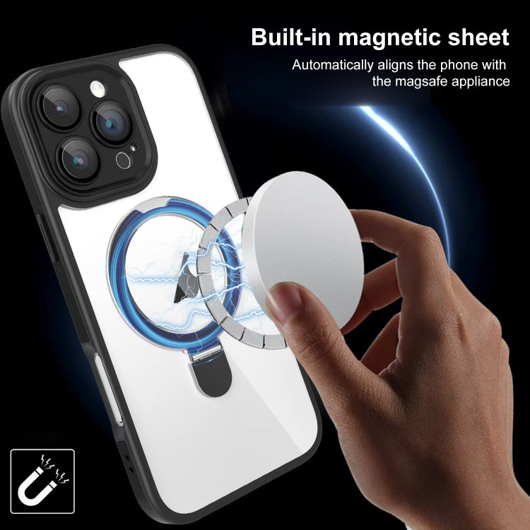 For iPhone 16 Pro Max Full Coverage Lens Film MagSafe Holder Transparent Phone Case