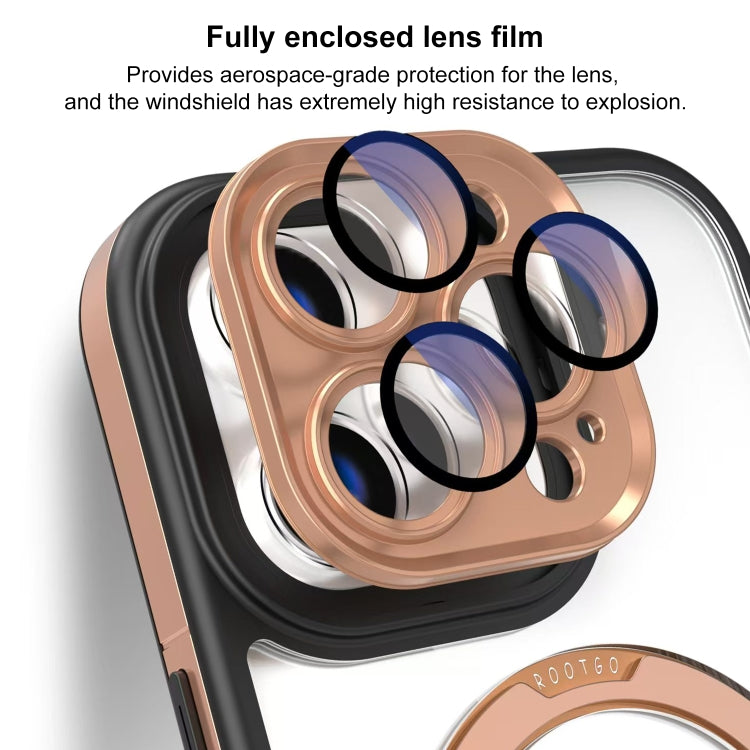 For iPhone 16 Pro Max Full Coverage Lens Film MagSafe Holder Transparent Phone Case