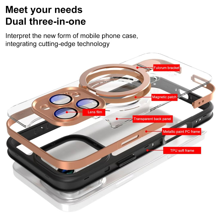 For iPhone 16 Pro Max Full Coverage Lens Film MagSafe Holder Transparent Phone Case