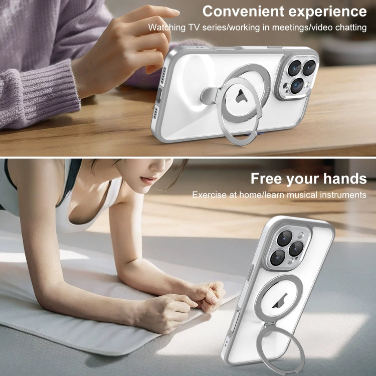 For iPhone 16 Pro Max Full Coverage Lens Film MagSafe Holder Transparent Phone Case