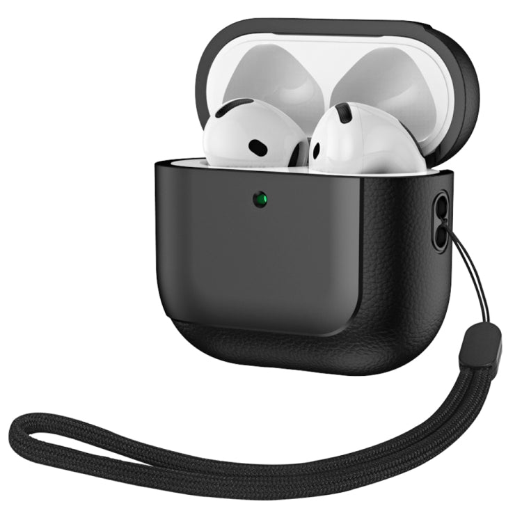 For AirPods 4 Electroplating Leather Texture Wireless Earbuds Box Protective Case