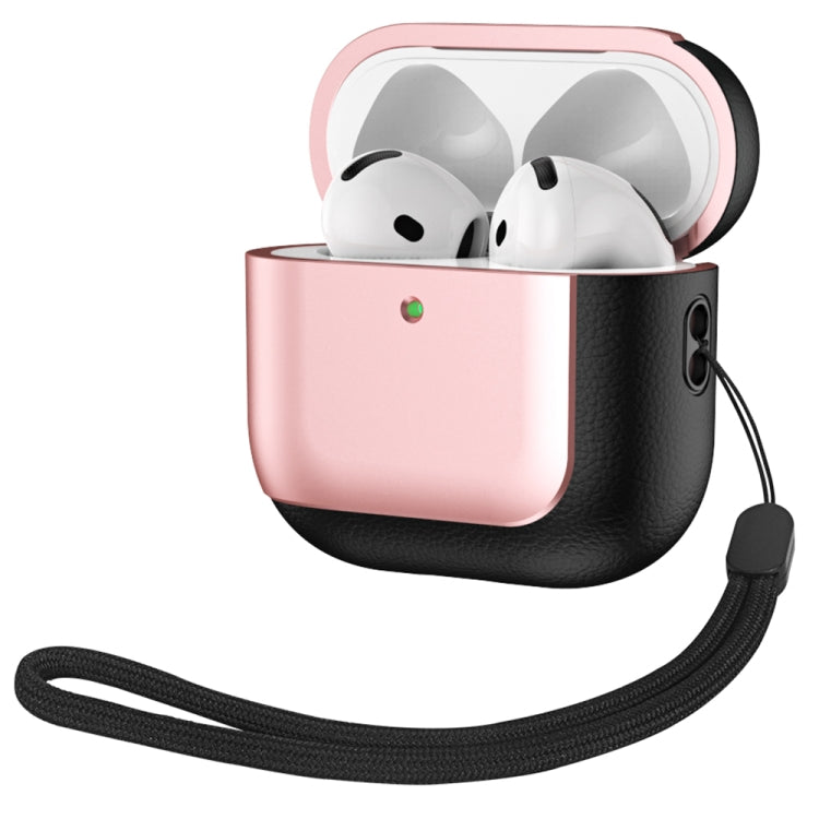 For AirPods 4 Electroplating Leather Texture Wireless Earbuds Box Protective Case