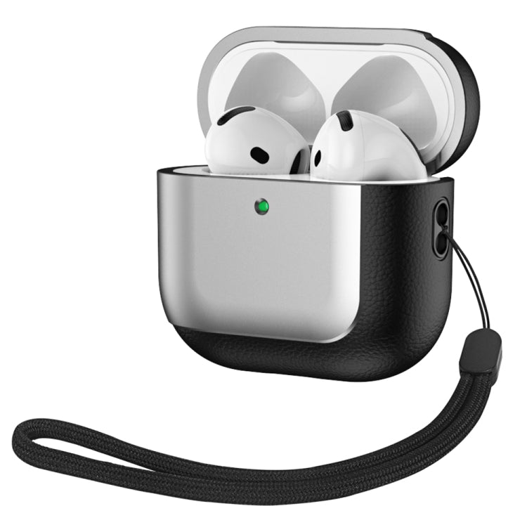 For AirPods 4 ANC Electroplating Leather Texture Wireless Earbuds Box Protective Case