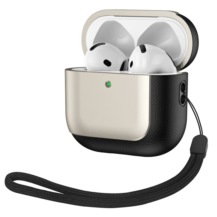 For AirPods 4 ANC Electroplating Leather Texture Wireless Earbuds Box Protective Case