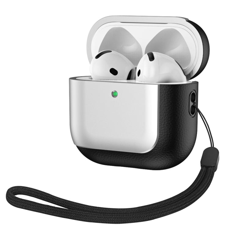 For AirPods 4 ANC Electroplating Leather Texture Wireless Earbuds Box Protective Case