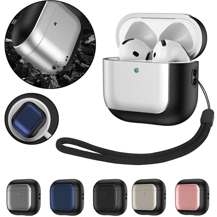 For AirPods 4 Electroplating Leather Texture Wireless Earbuds Box Protective Case