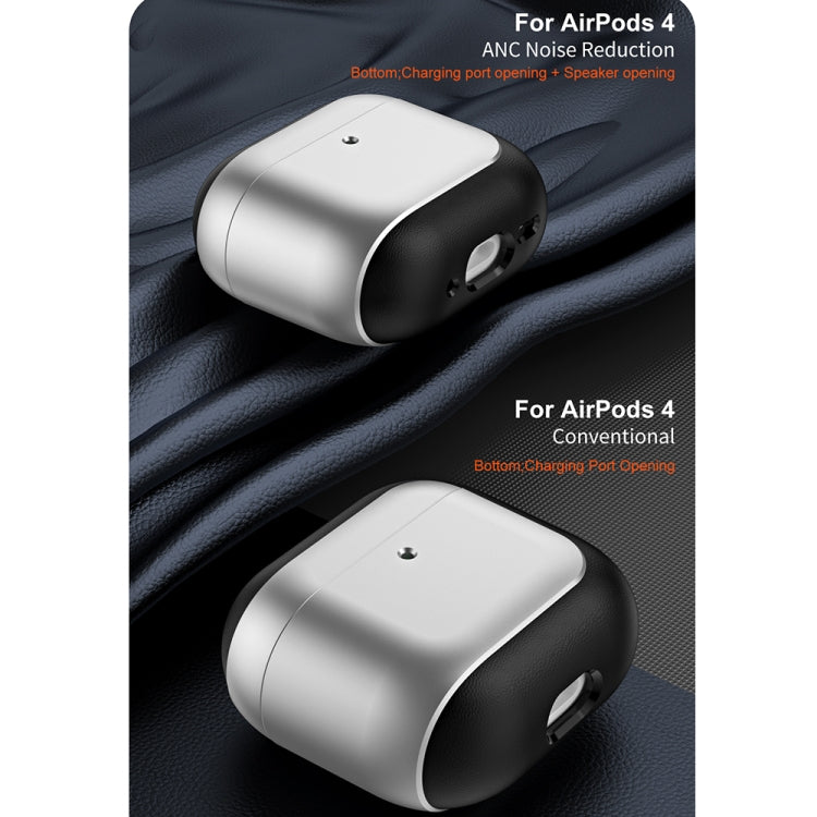 For AirPods 4 Electroplating Leather Texture Wireless Earbuds Box Protective Case