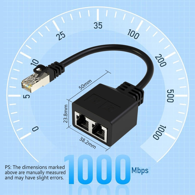 20cm RJ45 CAT6 / CAT5 8 Pin Ethernet Cable Splitter 2 in 1 Network Extension Adapter - Black