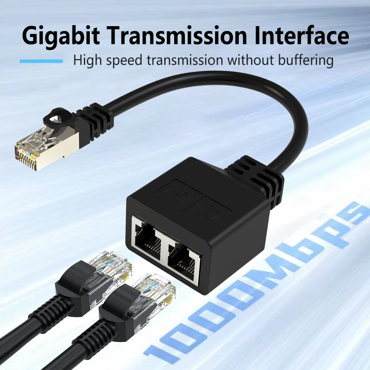 20cm RJ45 CAT6 / CAT5 8 Pin Ethernet Cable Splitter 2 in 1 Network Extension Adapter - Black