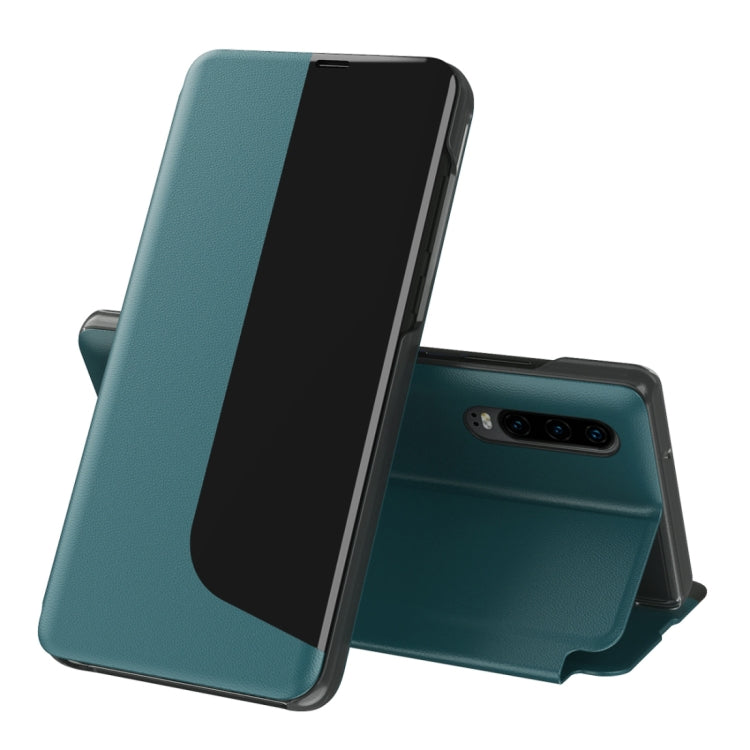 For Huawei P30 Side Display Shockproof Horizontal Flip Leather Case with Holder & Call Answering Function & Sleep / Wake-up