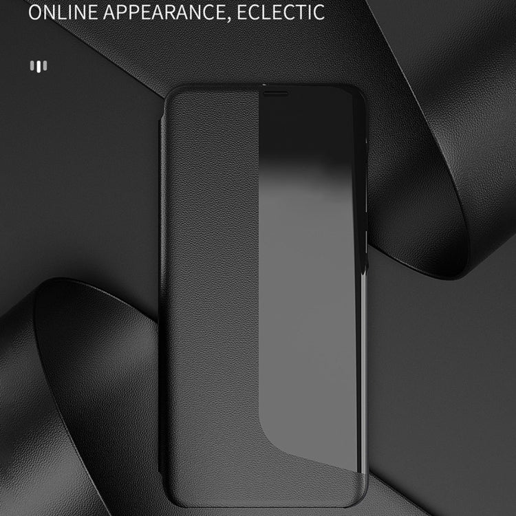 For Huawei P30 Side Display Shockproof Horizontal Flip Leather Case with Holder & Call Answering Function & Sleep / Wake-up