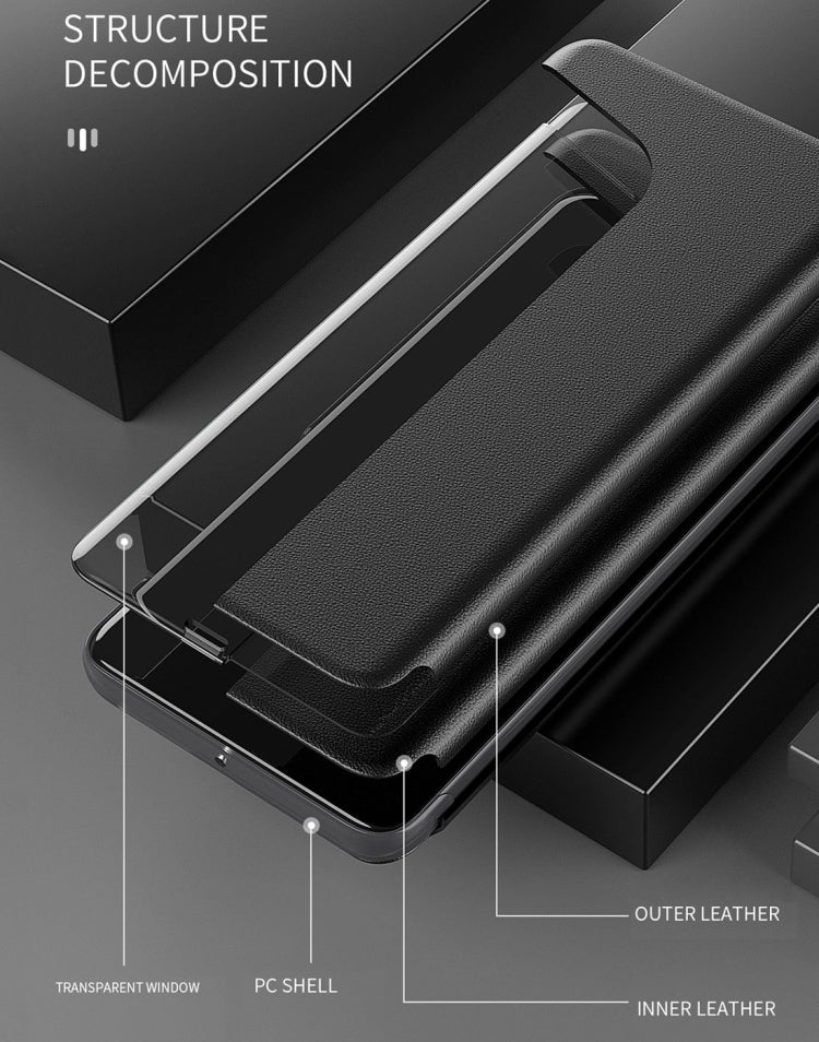 For Huawei P30 Side Display Shockproof Horizontal Flip Leather Case with Holder & Call Answering Function & Sleep / Wake-up