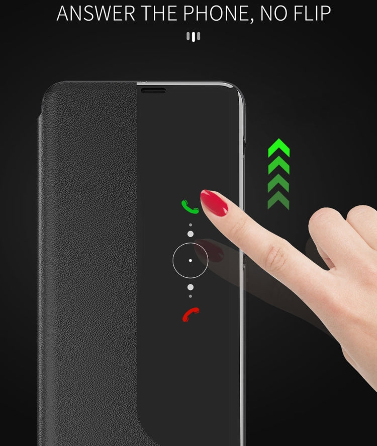 For Huawei P30 Side Display Shockproof Horizontal Flip Leather Case with Holder & Call Answering Function & Sleep / Wake-up