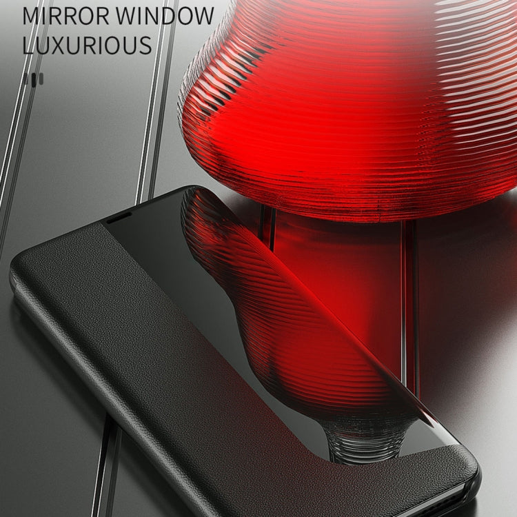 For Huawei P30 Side Display Shockproof Horizontal Flip Leather Case with Holder & Call Answering Function & Sleep / Wake-up