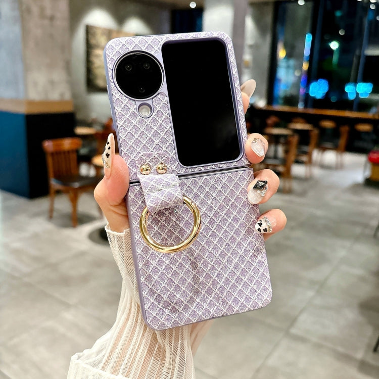 For OPPO Find N3 Flip Sparkling Diamond Rhombus PC Phone Case with Ring