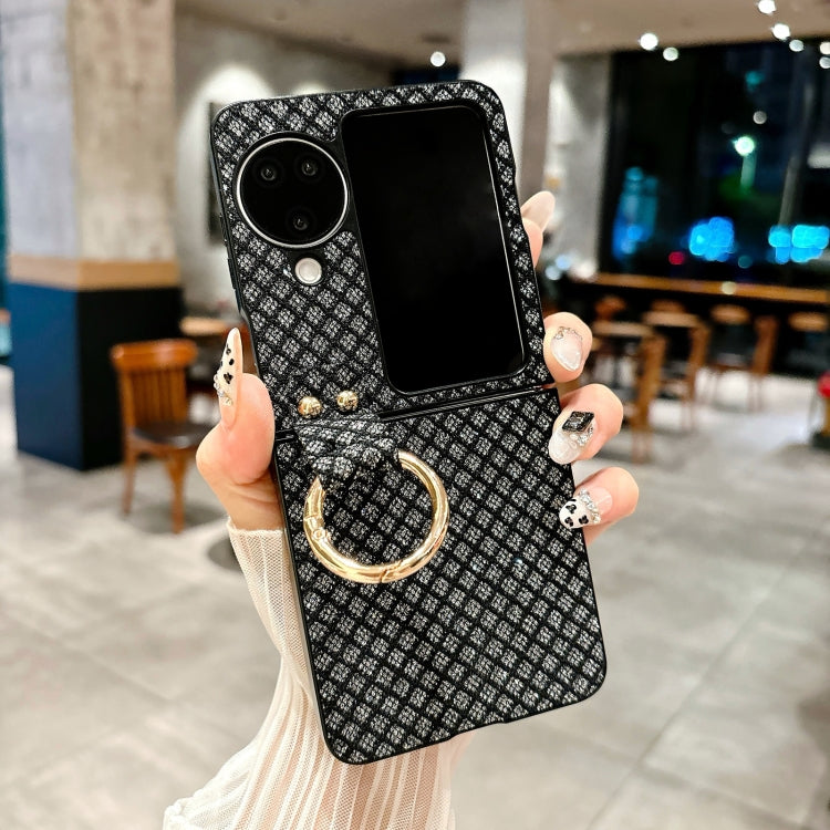 For OPPO Find N3 Flip Sparkling Diamond Rhombus PC Phone Case with Ring