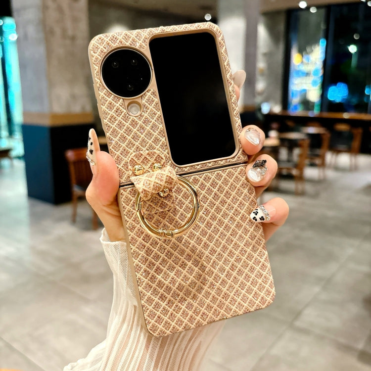 For OPPO Find N3 Flip Sparkling Diamond Rhombus PC Phone Case with Ring