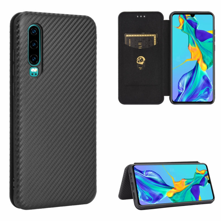 For Huawei P30 Carbon Fiber Texture Horizontal Flip TPU + PC + PU Leather Case with Card Slot