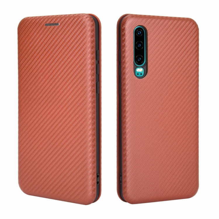 For Huawei P30 Carbon Fiber Texture Horizontal Flip TPU + PC + PU Leather Case with Card Slot