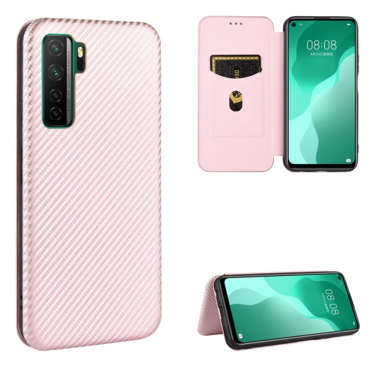 For Huawei nova 7 SE / P40 Lite 5G Carbon Fiber Texture Horizontal Flip TPU + PC + PU Leather Case with Card Slot