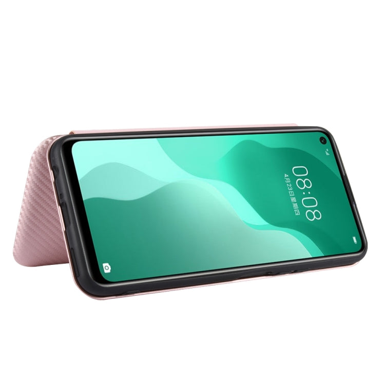 For Huawei nova 7 SE / P40 Lite 5G Carbon Fiber Texture Horizontal Flip TPU + PC + PU Leather Case with Card Slot