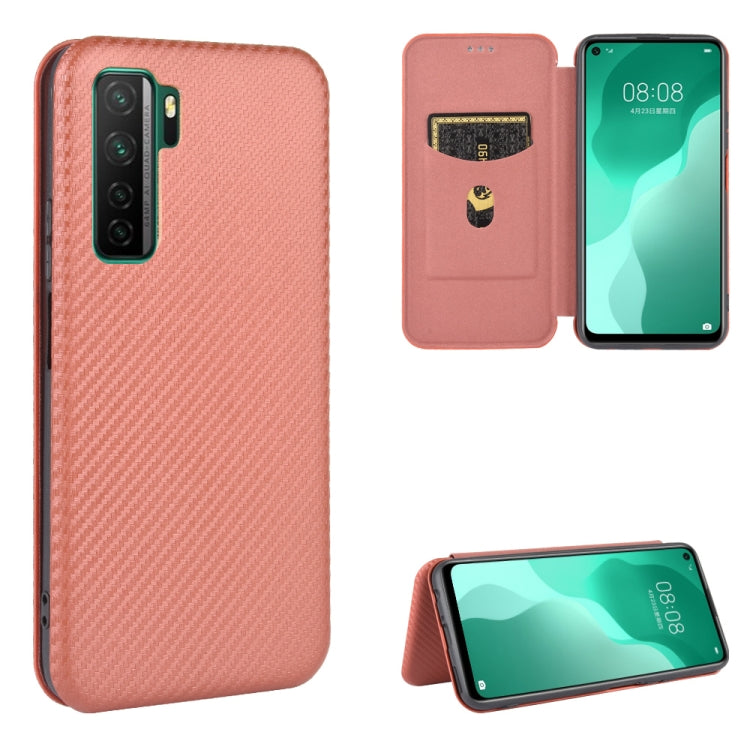 For Huawei nova 7 SE / P40 Lite 5G Carbon Fiber Texture Horizontal Flip TPU + PC + PU Leather Case with Card Slot