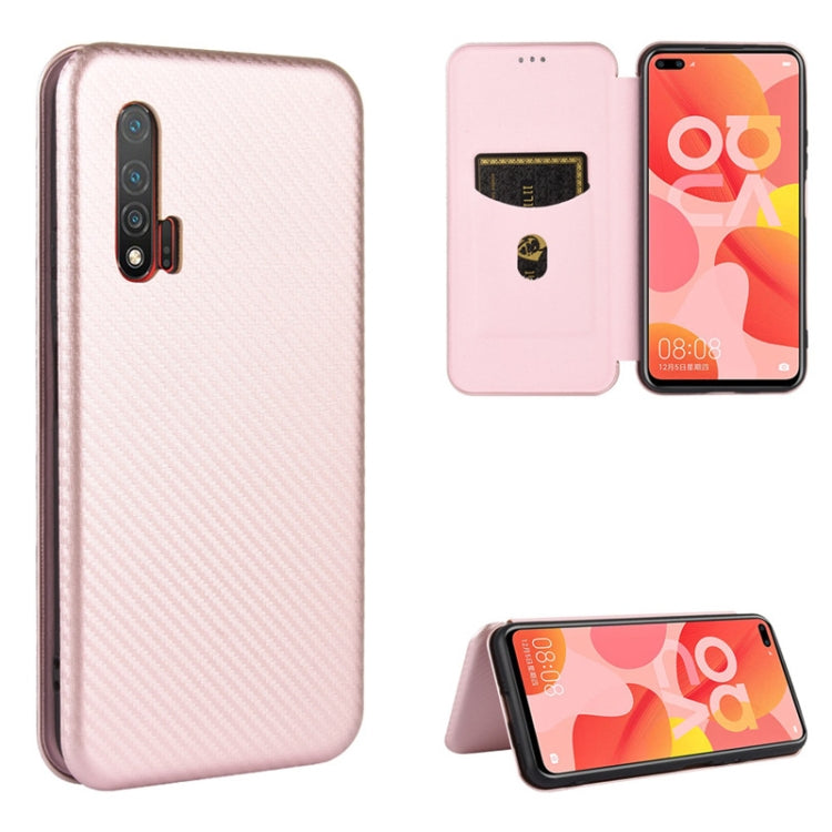 For Huawei nova 6 4G Carbon Fiber Texture Horizontal Flip TPU + PC + PU Leather Case with Card Slot
