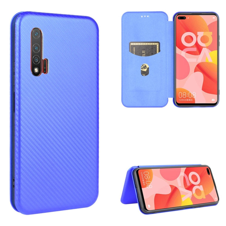 For Huawei nova 6 4G Carbon Fiber Texture Horizontal Flip TPU + PC + PU Leather Case with Card Slot