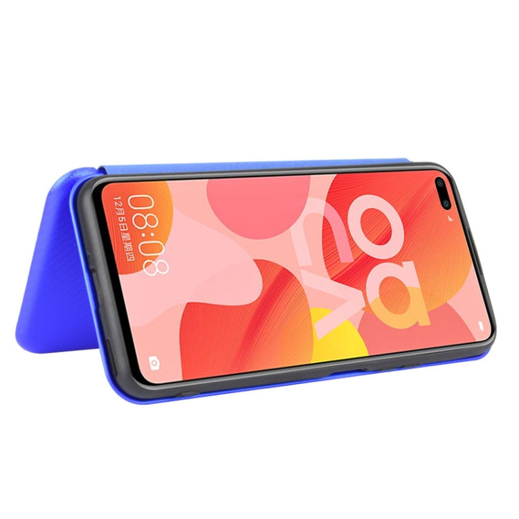 For Huawei nova 6 4G Carbon Fiber Texture Horizontal Flip TPU + PC + PU Leather Case with Card Slot
