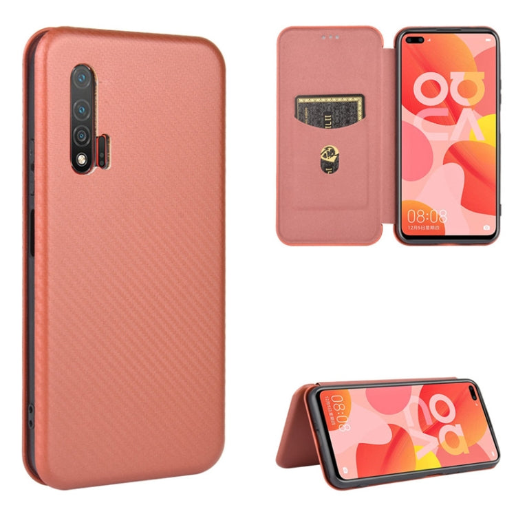 For Huawei nova 6 4G Carbon Fiber Texture Horizontal Flip TPU + PC + PU Leather Case with Card Slot